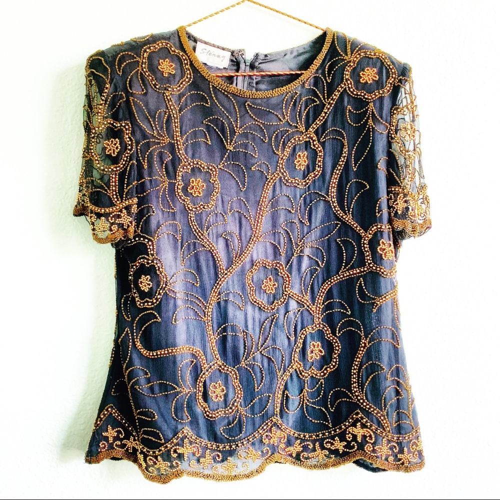 VINTAGE STENAY embroidery evening top blouse S vtg